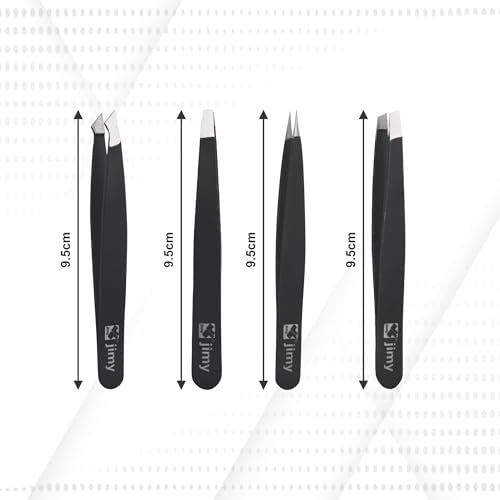 Jimy Eyebrow Tweezers - High Precision Slant Tips Tweezers, Superior Grip, Stainless Steel Tweezers for Women Facial Hair, Sleek Design for Ingrown Hair (Pack Of 4)