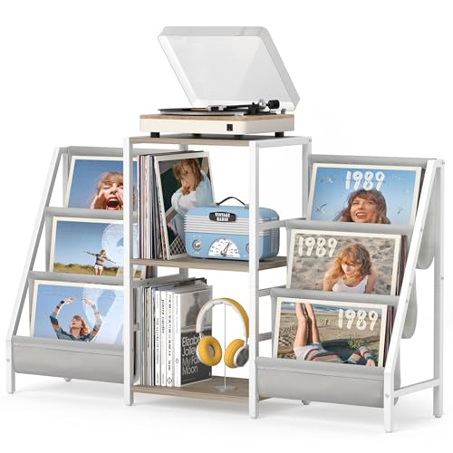 Tewinko Record Player Stand with Vinyl Storage - Two-Side White & Grey