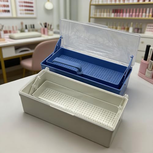Portable Nail Art Tool Sterilizer Tray with Strainer and Cover - Blue