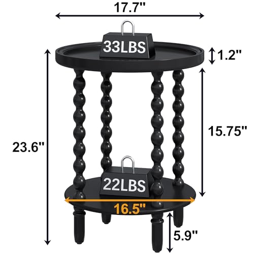 2-Tier Round Side Table with Storage Shelf Black Spindle Legs