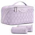 C-Diamond Grid Purple Travel Makeup Bag Organizer Set - 3 Pieces