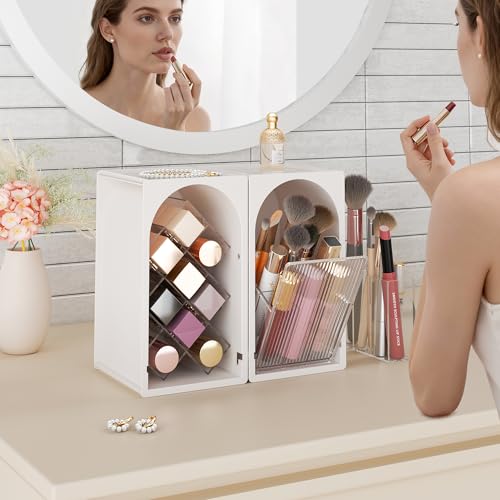 Compact Makeup Organizer Set with Lipstick and Brush Storage, Bathroom Countertop