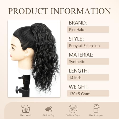 14-Inch Synthetic Ponytail Extension #1B Natural Black with Drawstring & Clips - Trendy Hair Accessory