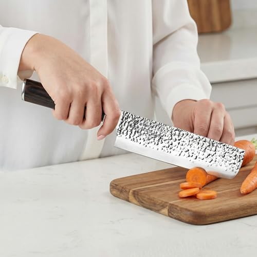 imarku 7 Inch Nakiri Knife - Black with Espresso Brown High Carbon Stainless Steel Veggie Chopper