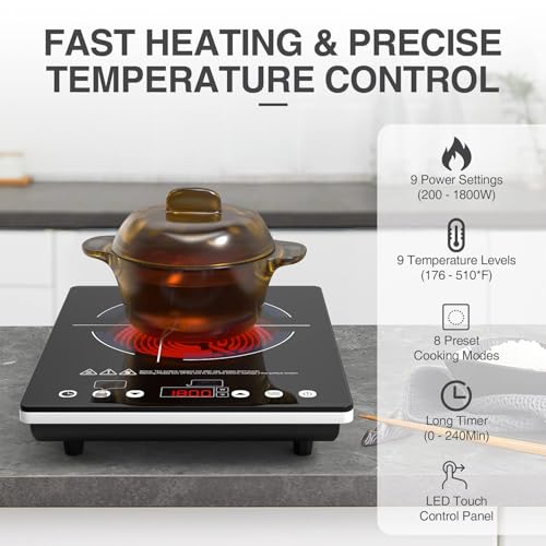 Portable Electric Cooktop 110V Single Burner with LED Touch Control 9 Power Levels