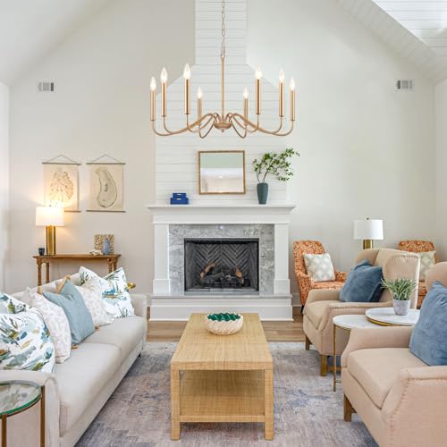 Farmhouse Chandelier - 8 Light Rustic Gold Pendant Ceiling Light for Dining & Living Room - Variation: Gold / 8 Light