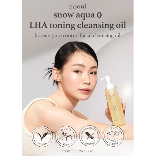 NOONI Korean Cleansing Oil DUO - Snow Aqua 0 LHA Toning Pore Care Korean Facial Oil Cleanser, 6.76 fl.oz + Snow Aqua 0 Ginseng Deep Cleansing Oil, 6.76 fl.oz (200 ml) Bundle