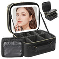 Travel Makeup Bag with LED Mirror Double Layer, Detachable Vanity Mirror with Lights, Tri-light Dimmable, Makeup Case with Adjustable Dividers and Brush Holder Cosmetic Organizer Storage Box
