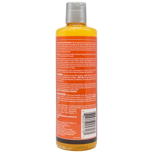 Fast Orange 25716 Grease X Body Wash, Exfoliating & Hydrating Heavy Duty Shower Gel for Men and Women, Mechanic & Industrial Body Soap Removes Grime, Oil, Automotive Odors & More, Citrus Scent 16 Oz.