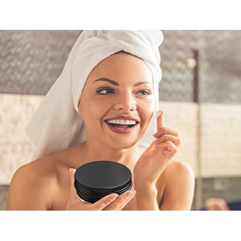 80 Pcs 2 Ounce Aluminum Tin Jars Containers Leak Proof Cosmetic Tin Jars Containers Round Screw Lids for Cosmetic, Salves, Balms, Lip Balm or Others, 60mL Black