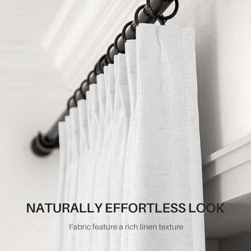 White Blackout Linen Curtains 95 Inches Long, Pack of 2 - Pinch Pleated, 40"W x 95"L