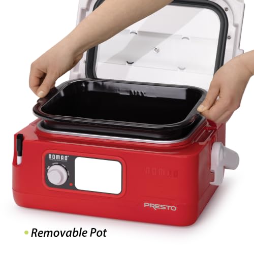 Traveling Slow Cooker 6 Qt Red Locking Lid Portable Family Meal Cooker