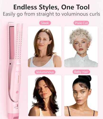 0.6 Inch Curling Iron for Short Hair, 2-in-1 Flat Iron & Curler, Cool Airflow Styler