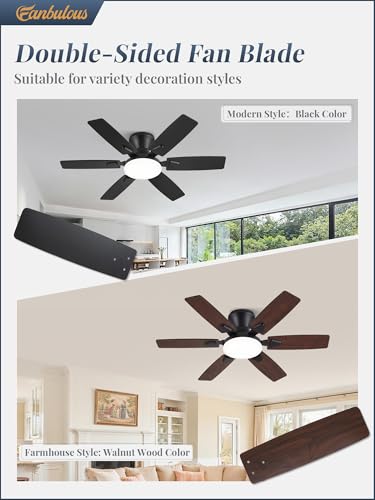 Fanbulous 42 Inch Black Flush Mount Ceiling Fan with Light, Remote & App Control