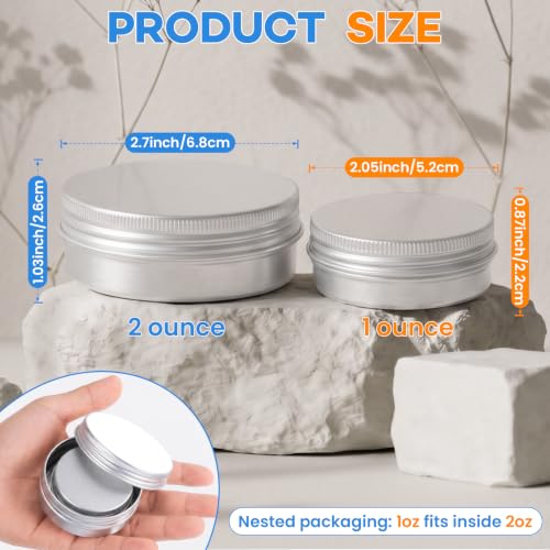 36 Pack Aluminum Tin Cans with Screw Lids - 1oz & 2oz Metal Storage Jars