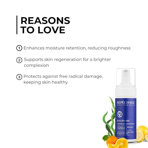 Repechage Sea Cleanse Foaming Seaweed Cleanser ? Hydrating Soap-Free Daily Facial Cleanser for All Skin Types with Seaweeds, AHAs, Soy Protein & Vitamin C ? Gently Exfoliating Face Wash ? 5 fl oz