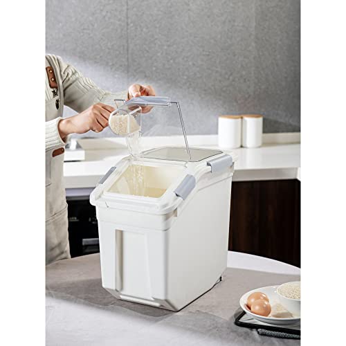 25L Rice Storage Container with Measuring Cup - 40 lbs Capacity, BPA-Free, 2 Pack, White