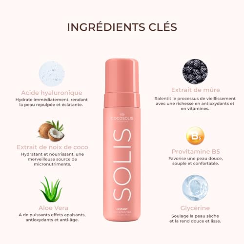 COCOSOLIS SOLIS Instant Weekend Tan Self-tanning lotion for face and body, mousse with immediate effect and washable, for a rich, natural and long-lasting tan, with plant-based DHA (200 ml)