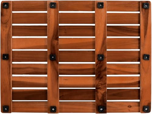 Teak Wood Bath Mat 24x18 Inches - Rectangular Bathroom Shower Floor Mat