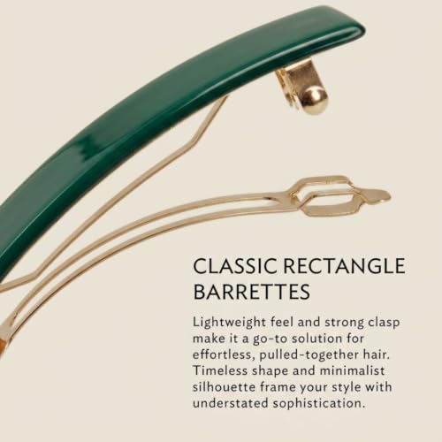 Forest Green Opale Classic Rectangle Hair Barrette - Handcrafted French Hair Clip