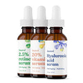 ASUTRA Face Serum Variety Pack, 3 Products - 1 fl oz 2.5% Retinol, 1 lf oz 20% Vitamin C, 1 fl oz Hyaluronic Acid Face Serum