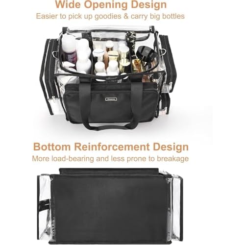 Relavel Clear Makeup Bag with 4 Small Pouches, Extra Large Makeup Artist Kit Set, Cosmetic Storage Organizer Transparent Tote Beach Toiletry Bag with Adjustable Dividers & Shoulder Strap