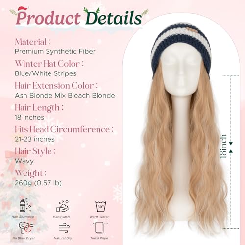 SEGOHAIR 18 Inch Wavy Synthetic Beanie Wig with Hair Extension - Ash Blonde Mix Bleach Blonde #18P613