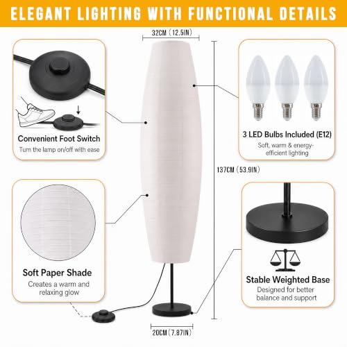 XENOID Tall Paper Floor Lamp - 12x12x53 Inches Minimalist Modern Standing Lamp for Living Room & Bedroom