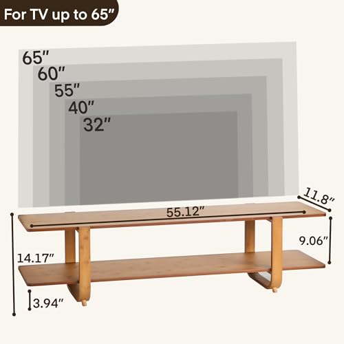 Walnut Bamboo TV Stand for Up to 65-Inch TVs Media Console with Storage