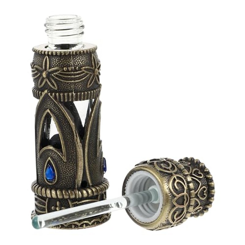 Beaupretty Dubai Perfume Bottle Empty Glass Refillable Vintage Style Perfume Storage Bottle 3.14X1.88X0.94 Inch Middle East Attar Container for Essential Oils