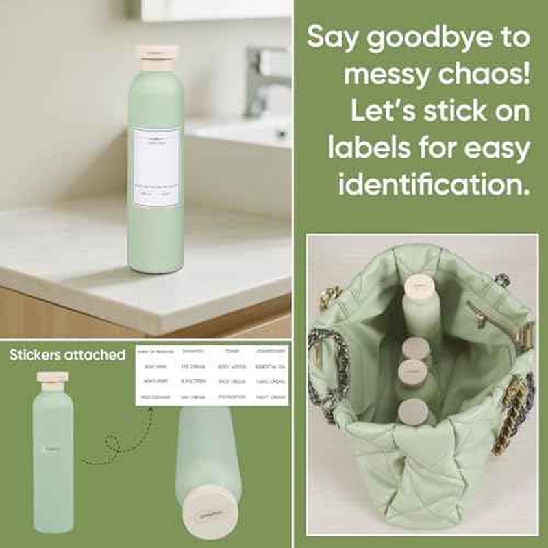 DEMORA 8.8oz Large Travel Bottles for Toiletries, Leak Proof Plastic Travel Squeeze Bottles Refillable Toiletry Containers with Flip Caps and Labels for Shampoo Conditioner Body Wash (Green, 4 Pcs)