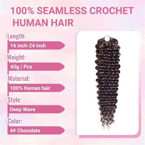 Deep Wave Crochet Human Hair 18 Inch Pre‑Looped 60g - Brown Miracle Knots 4# Variation