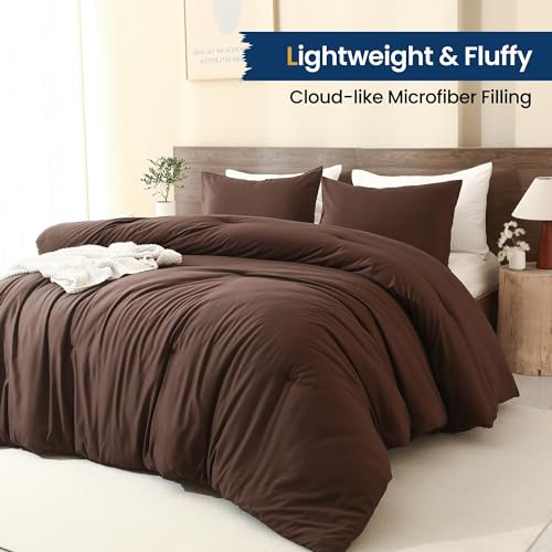 Oversized Brown Super King Plus Comforter Set 128x120 Inches - All Seasons Soft Bedding