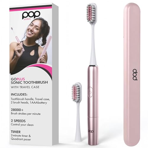 Pop Sonic Go Plus Rose Gold Electric Toothbrush for Adults - 2 Speed, Travel Case, 18000-24000 Strokes/Min
