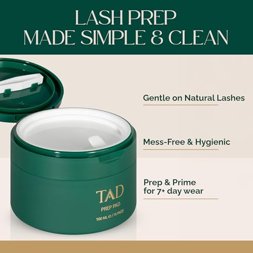 TAD Beauty Prep Pad - DIY Lash Prep Wipes to Clean and Prime Natural Lashes Before Extensions - Disposable Single Use Eyelash Pads with Tweezers - 75 Count for At Home Lash Application Professional