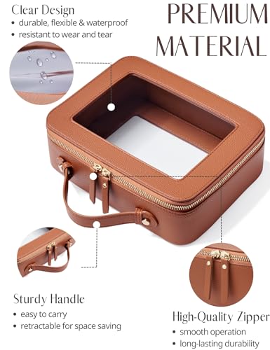 Brown Dual Elegance Clear Makeup Bag Set - Travel Toiletry & Organizer