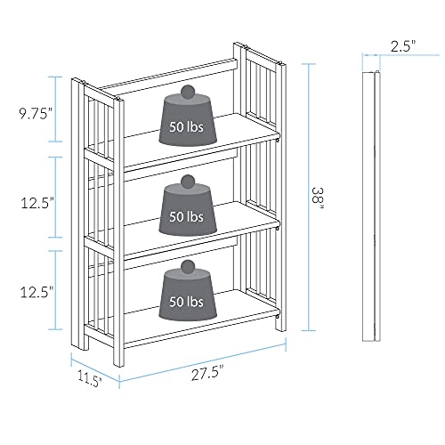 Casual Home 3-Shelf White Folding Bookcase – 27.5 Wide, Stackable, No Assembly