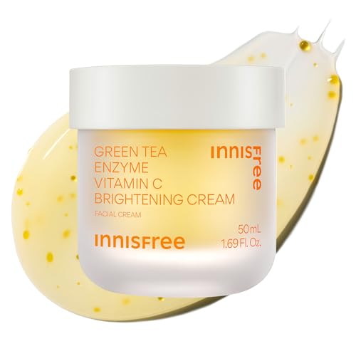 Innisfree Green Tea Enzyme Vitamin C Brightening Cream 50ml - Korean Face Moisturizer with Hyaluronic Acid for Dark Spots & Radiance
