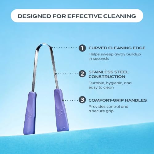 drTung's Stainless Steel Tongue Scraper 2 Pack for Adults & Kids - Gentle Oral Hygiene Tool