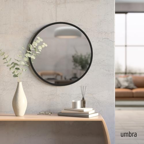 Round Wall Mirror with Rubber Frame - 24 Inch Black Modern Bathroom Decor Variation of Black / 24" x 24"