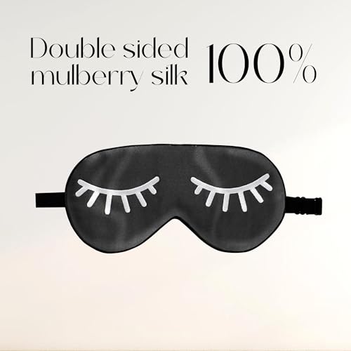 ZIMASILK 100% Natural Silk Sleep Mask Blindfold,Adjustable Super-Smooth Soft Eye Mask for Sleep with Bag(Eyelashes)