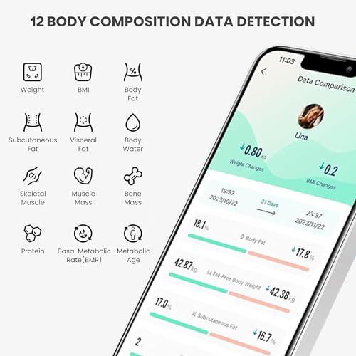ABEAUROOSE Black Digital Body Fat Scale with Smartphone App & LED Display