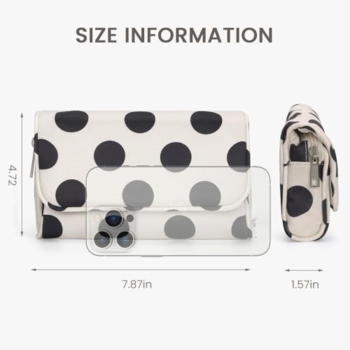 Women’s Nylon Makeup Bag with Built-In Mirror - Polka Dot Travel Organizer, Lightweight & Waterproof, White