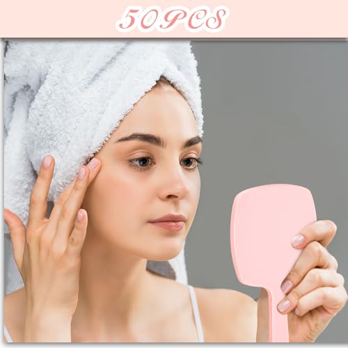 50 Pcs Small Handheld Mirrors with Handle - Multicolor Travel Makeup & Vanity Glass