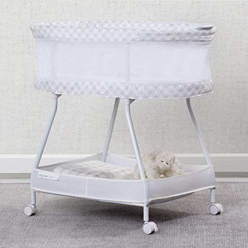 Baby Bassinet with Airflow Mesh Bedside Crib, Vibration Lights & Music, Grey Infinity