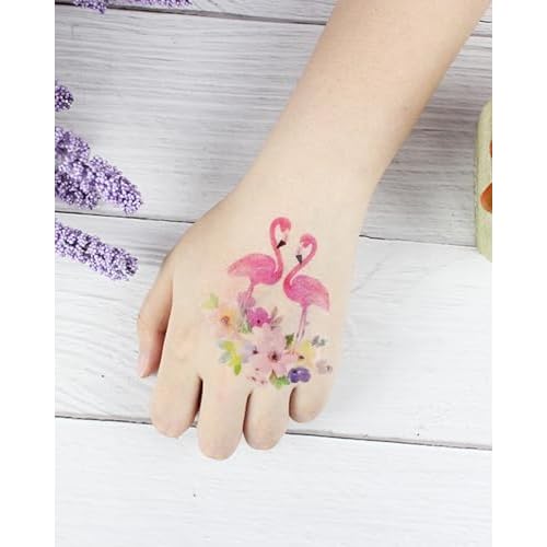 Flamingo Temporary Tattoos for Girl Women, 15 Sheets Summer Pink Tattoo Stickers, Hawaii Beach Waterproof Flamingo Party Birthday Decorations Accessories Favors Supplies Gifts for Boys