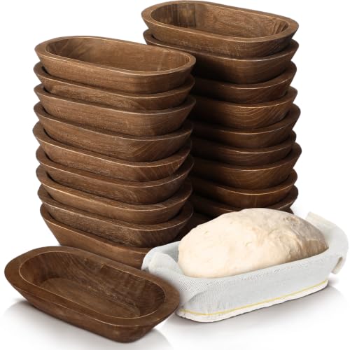 Nuogo Brown Wooden Dough Bowls Set 20 Pcs Rustic Hand Carved Kitchen Decor