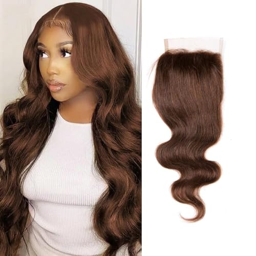4x4 Chocolate Brown Body Wave Lace Closure - 10 Inch Preplucked Virgin Human Hair