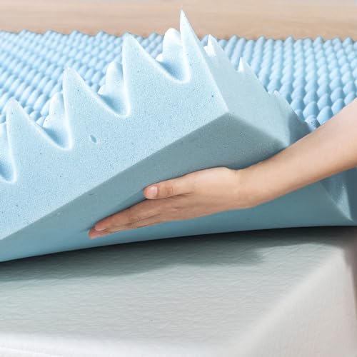 Best Price Mattress 4 Inch Egg Crate Gel Memory Foam Mattress Topper Queen Light Blue