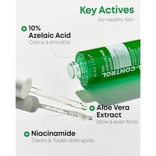 Nineless 10% Azelaic Acid Serum with Niacinamide & Snail Mucin - Redness Relief & Dark Spot Corrector for Face - Facial Serum for Acne-Prone, Oil Control & Pore Care 1.01 fl.oz